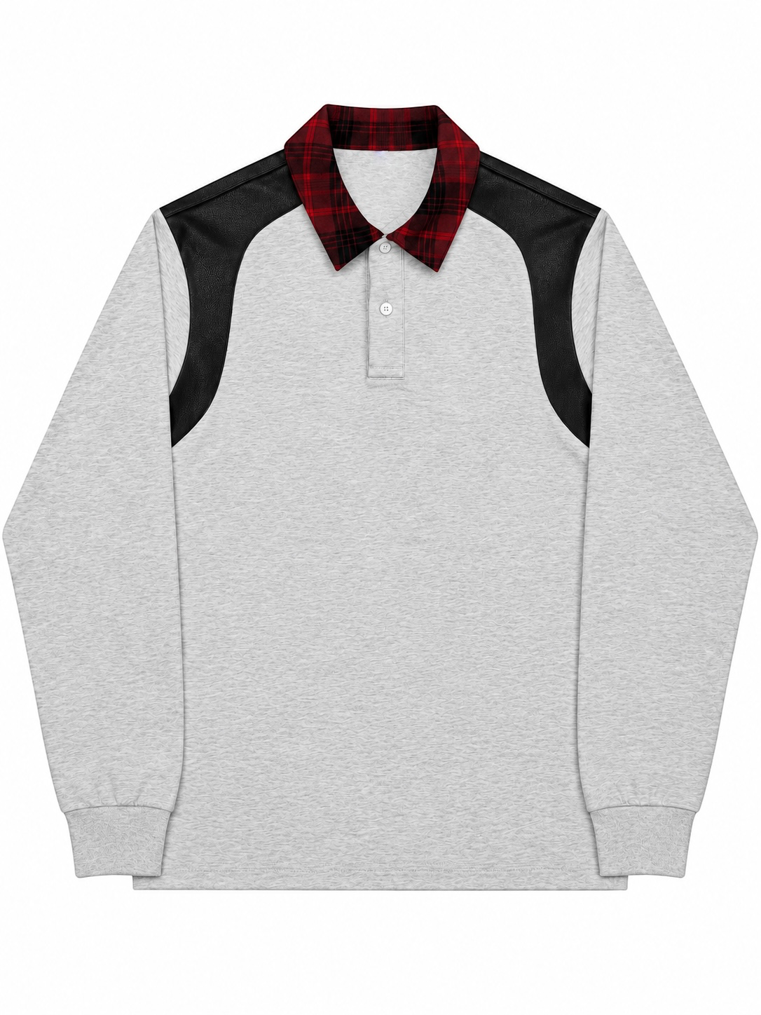 LEATHER TARTAN LONG SLEEVE POLO
