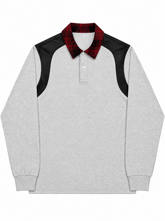 LEATHER TARTAN LONG SLEEVE POLO